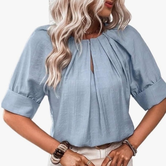 Gitees, Raglan Sleeve,Keyhole Neckline Pleated Detail,YachtWear,Timeless Blouse - Picture 1 of 16